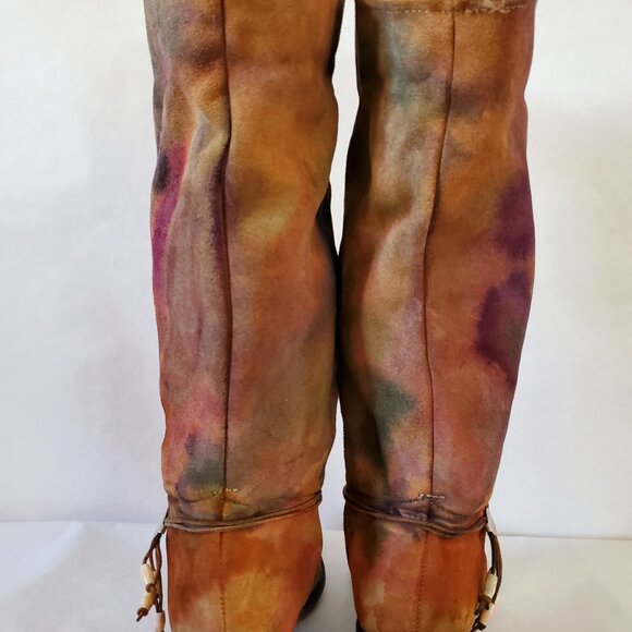 Brown pink red blue purple leather vintage Western cowgirl rodeo festival tiedye - Picture 2 of 9